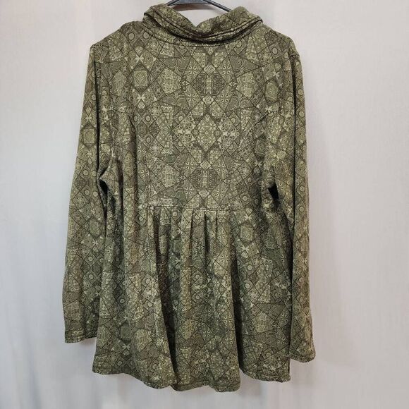 Soft Surroundings Size XL Green Long Sleeve Ruched Front Zip Up Jacket Geometric - Picture 2 of 7